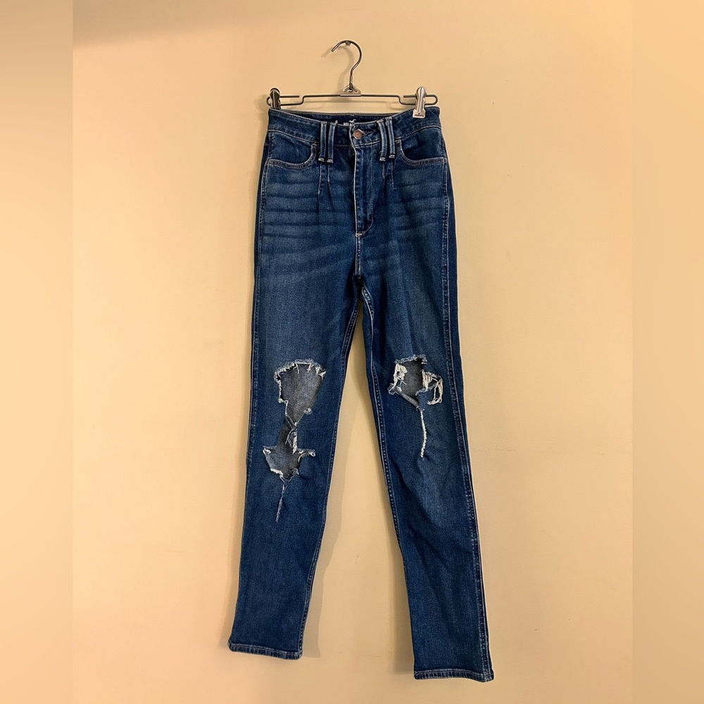 Hollister Jeans Womens 1 Regular 25x27 Ultra High Rise Mom Jean Dark Wash